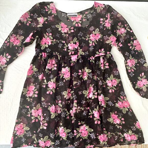 Contempo Casual 90s Floral Sheer Babydoll Fairy Whimsygoth Grunge L/S MEDIUM - Picture 8 of 11